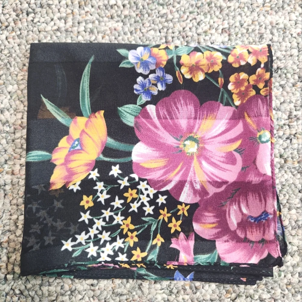 Saks Fifth Avenue Black Floral Silk Scarf